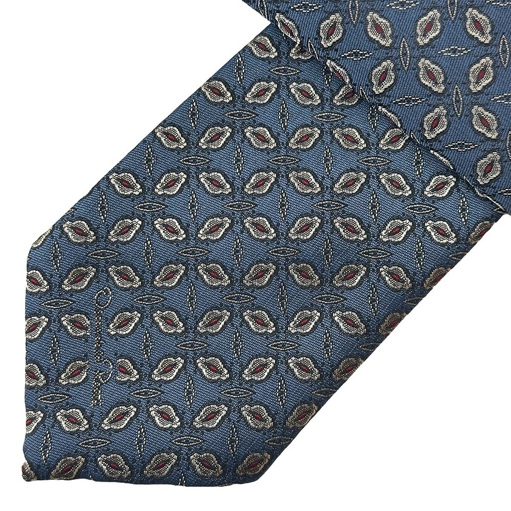OSCAR DE LA RENTA Men's Leaf Neck Tie • blue, silver, red • office wedding party - Picture 3 of 6